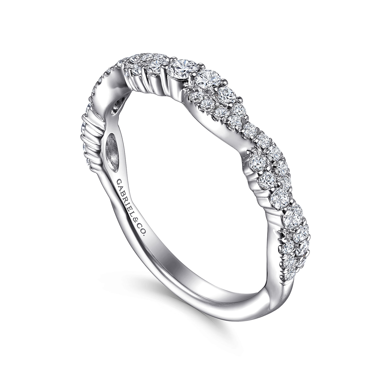14K White Gold Twisted Diamond Stackable Ring