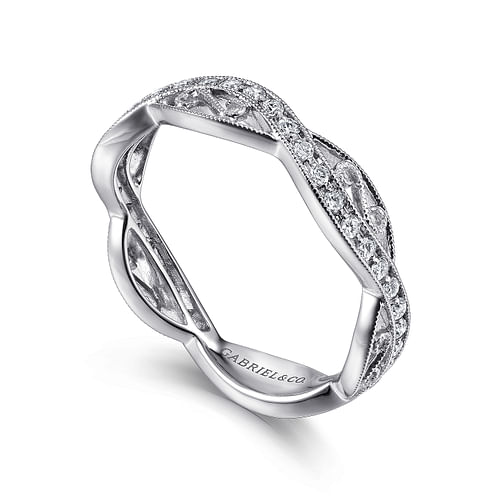 14K White Gold Twisted Filigree Diamond Stackable Ring - 0.23 ct - Shot 3