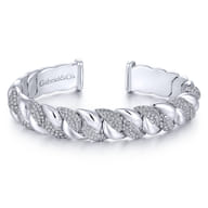 14K White Gold Twisted Link Diamond Pave Cuff Bracelet