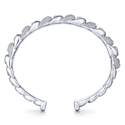 14K White Gold Twisted Link Diamond Pave Cuff Bracelet