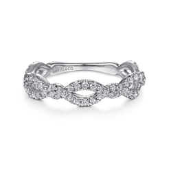 14K White Gold Twisted Pave Diamond Stackable Ring