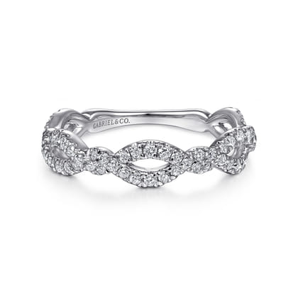 14K White Gold Twisted Pave Diamond Stackable Ring