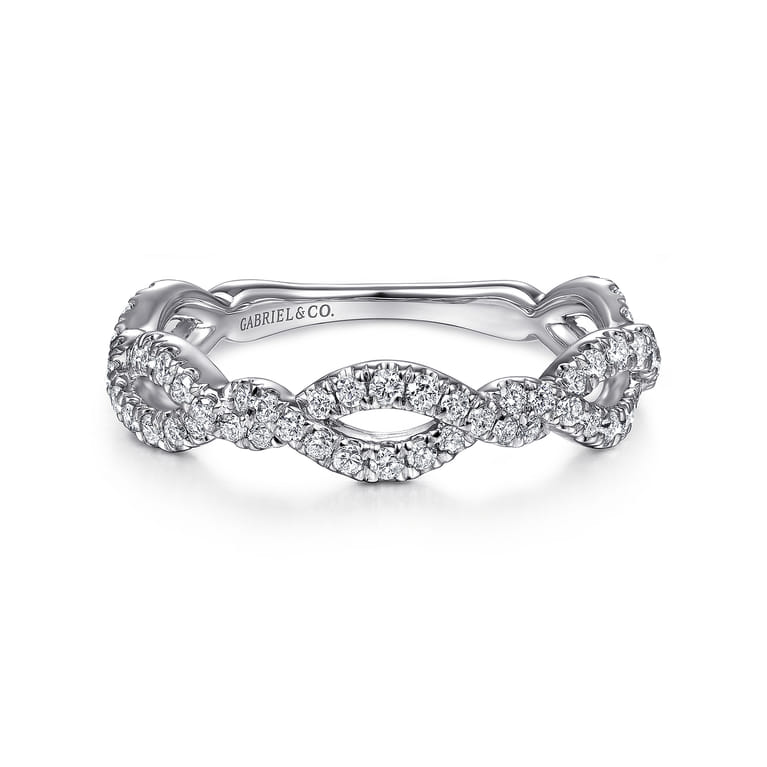 14K White Gold Twisted Pave Diamond Stackable Ring - 0.4 ct - Shot 1