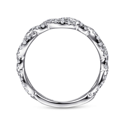 14K White Gold Twisted Pave Diamond Stackable Ring