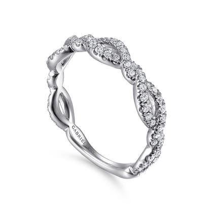 14K White Gold Twisted Pave Diamond Stackable Ring