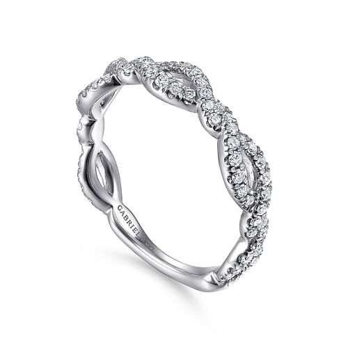 14K White Gold Twisted Pave Diamond Stackable Ring - 0.4 ct - Shot 3