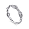 14K White Gold Twisted Pave Diamond Stackable Ring - 0.4 ct