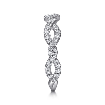 14K White Gold Twisted Pave Diamond Stackable Ring