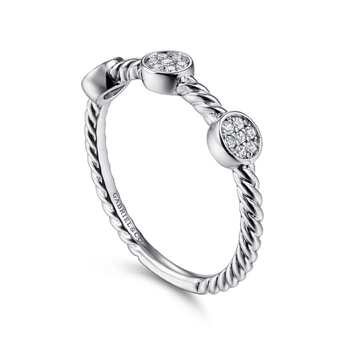 14K White Gold Twisted Rope Cluster Diamond Station Stackable Ring - 0.11 ct - Shot 3
