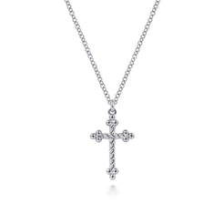 14K White Gold Twisted Rope Cross Pendant Necklace