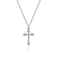 14K White Gold Twisted Rope Cross Pendant Necklace