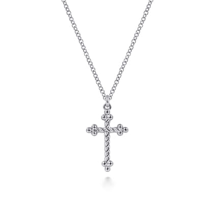 14K White Gold Twisted Rope Cross Pendant Necklace
