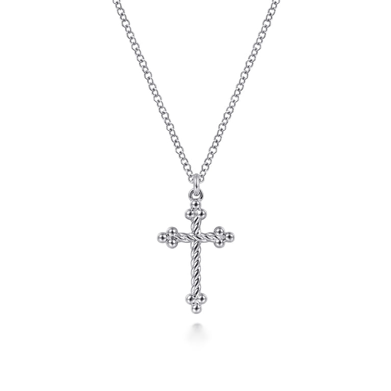 14K White Gold Twisted Rope Cross Pendant Necklace - Shot 1