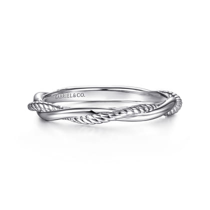 14K White Gold Twisted Rope Intertwining Ring