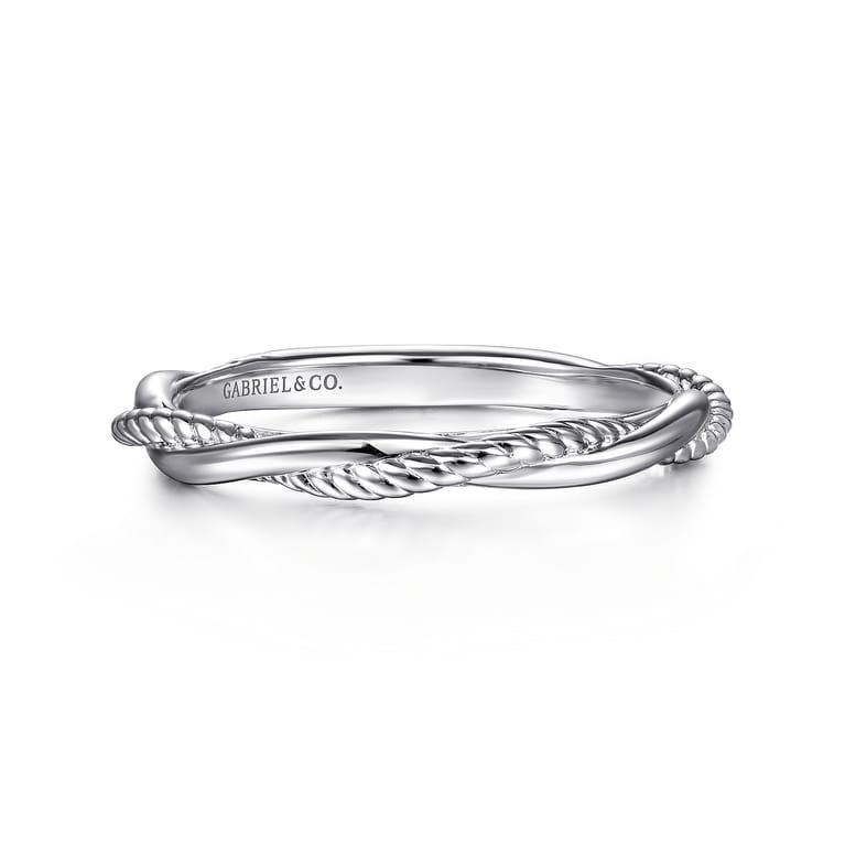14K White Gold Twisted Rope Intertwining Ring - Shot 1
