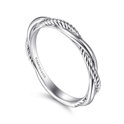 14K White Gold Twisted Rope Intertwining Ring