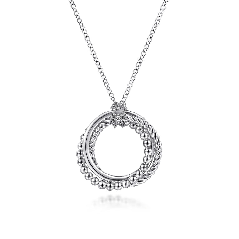 14K White Gold Twisted Rope Multi Circle Pendant Necklace - Shot 1