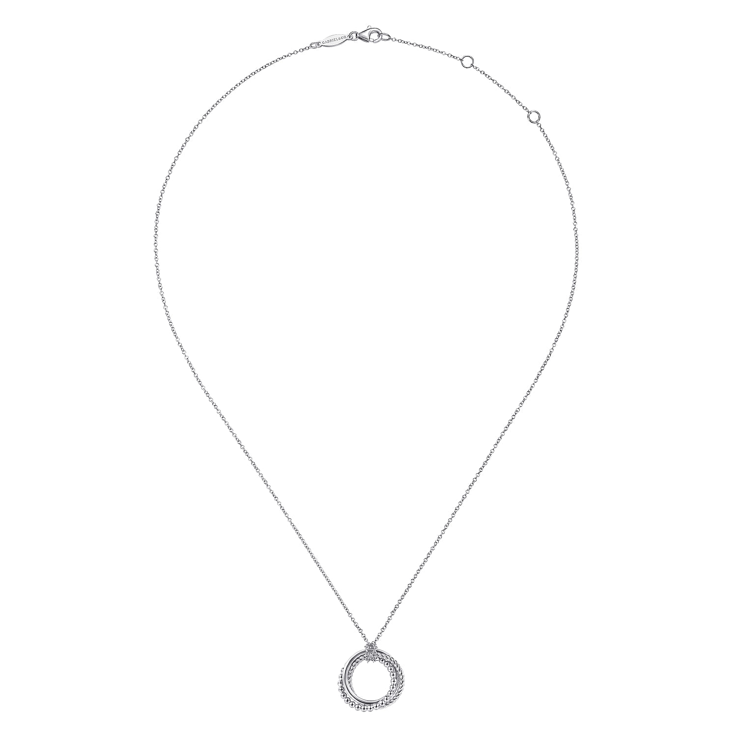 14K White Gold Twisted Rope Multi Circle Pendant Necklace - Shot 2