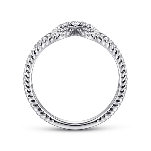 14K White Gold Twisted Rope Pave Diamond Connector Ring - 0.05 ct - Shot 2