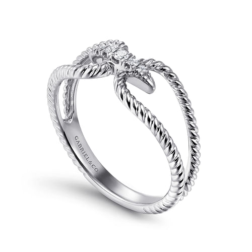 14K White Gold Twisted Rope Pave Diamond Connector Ring - 0.05 ct - Shot 3
