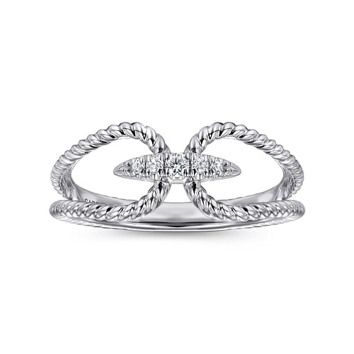 14K White Gold Twisted Rope Pave Diamond Connector Ring - 0.05 ct - Shot 4