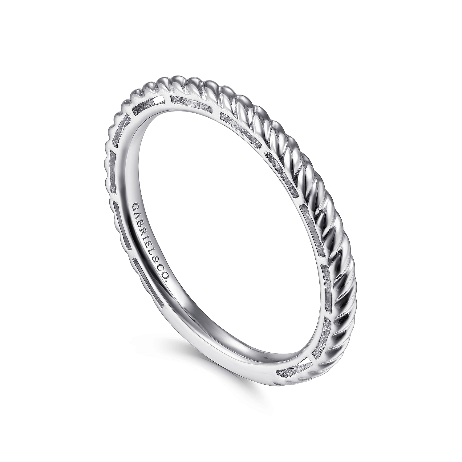 14K White Gold Twisted Rope Stackable Ring - Shot 3