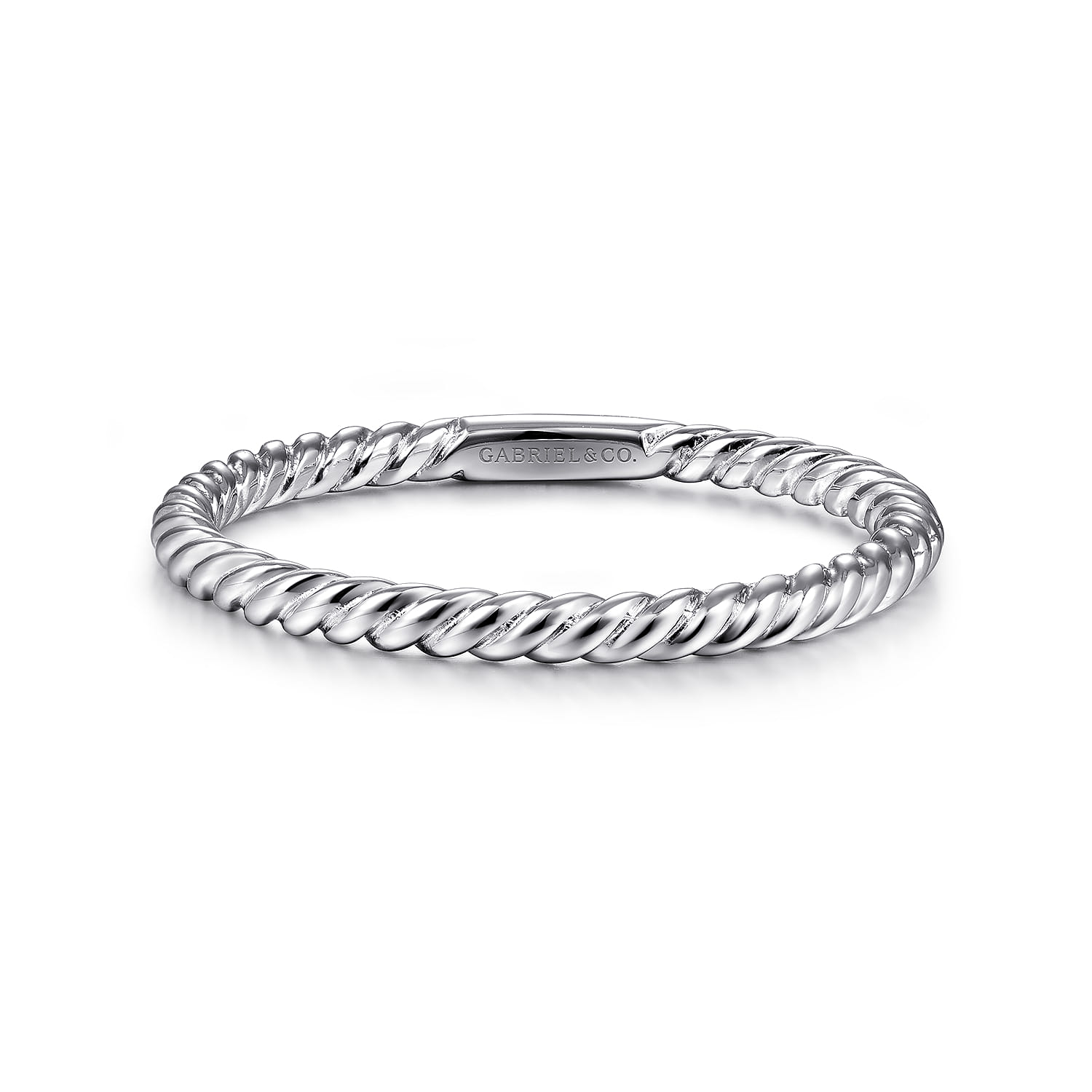 14K White Gold Twisted Rope Stackable Ring - Shot 1