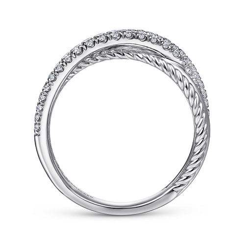 14K White Gold Twisted Rope and Diamond Criss Cross Ring - 0.4 ct - Shot 2