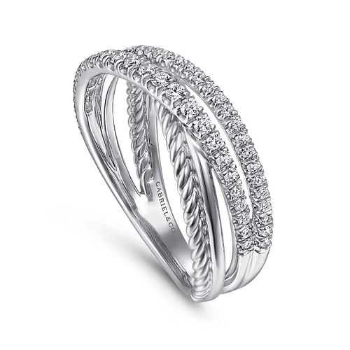 14K White Gold Twisted Rope and Diamond Criss Cross Ring - 0.4 ct - Shot 3
