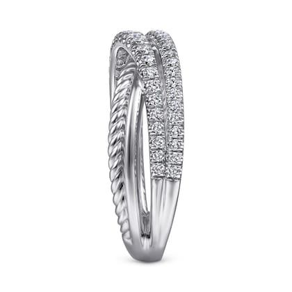 14K White Gold Twisted Rope and Diamond Criss Cross Ring
