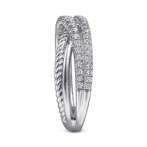 14K White Gold Twisted Rope and Diamond Criss Cross Ring - 0.4 ct - Shot 4