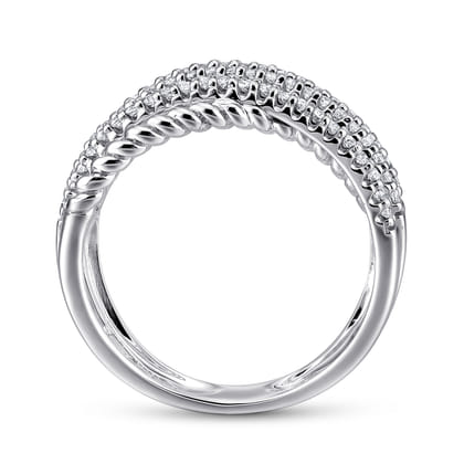 14K White Gold Twisted Rope and Diamond Criss Cross Ring