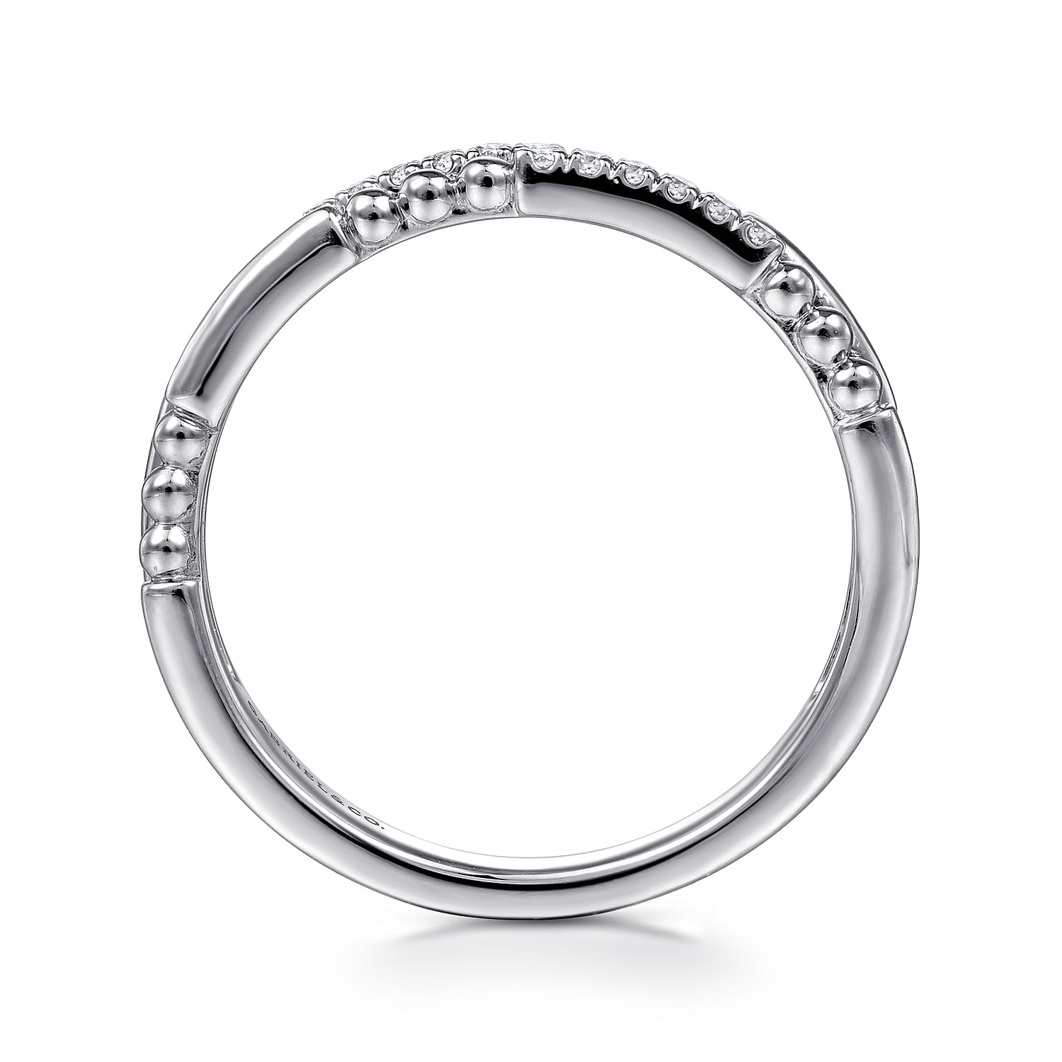 14K White Gold Two Row Beaded Diamond Stackable Ring - 0.07 ct - Shot 2