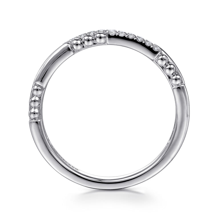 14K White Gold Two Row Beaded Diamond Stackable Ring - 0.07 ct - Shot 2