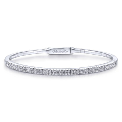 14K White Gold Two Row Diamond Bangle