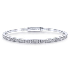 14K White Gold Two Row Diamond Bangle