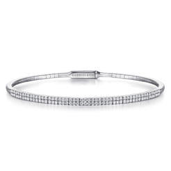 14K White Gold Two Row Diamond Bangle