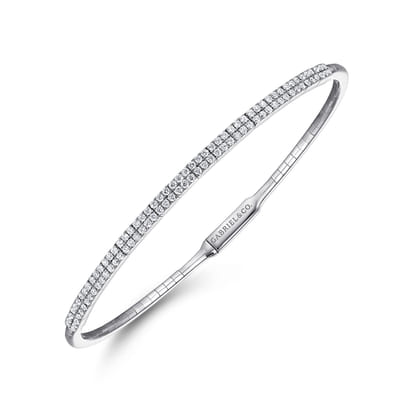 14K White Gold Two Row Diamond Bangle