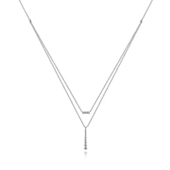 14K White Gold Two Strand Diamond Bar and Bujukan Beaded Pendant Necklace