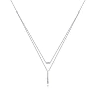 14K White Gold Two Strand Diamond Bar and Bujukan Beaded Pendant Necklace