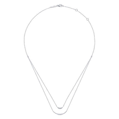 14K White Gold Two Strand Diamond Crescent and Bujukan Beaded Necklace - 0.05 ct - Shot 2