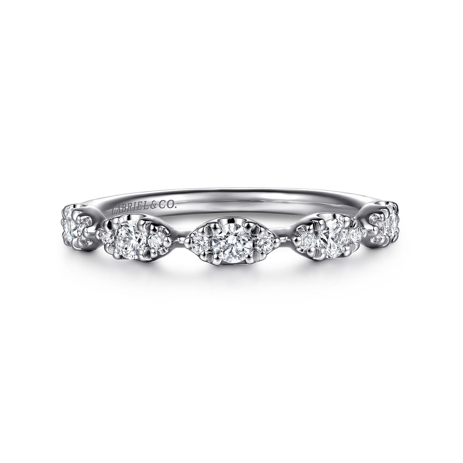 Fancy Wedding Ring in 14k White Gold with Round Natural Diamond at Gabriel & Co. - Shot 1