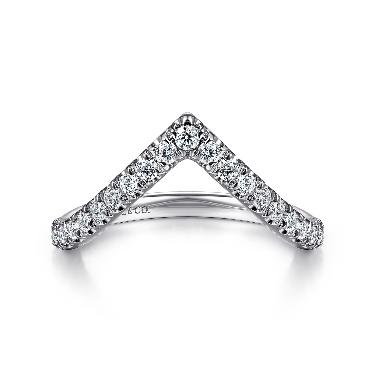 Curved Wedding Ring in 14k White Gold with Round Natural Diamond at Gabriel & Co. - Shot 1