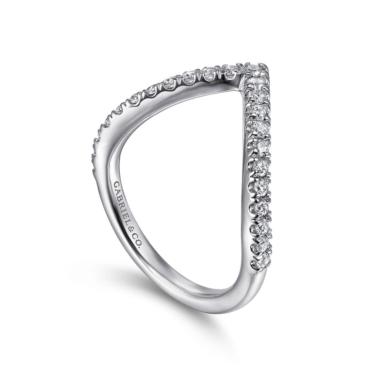 Curved Wedding Ring in 14k White Gold with Round Natural Diamond at Gabriel & Co. - Shot 3