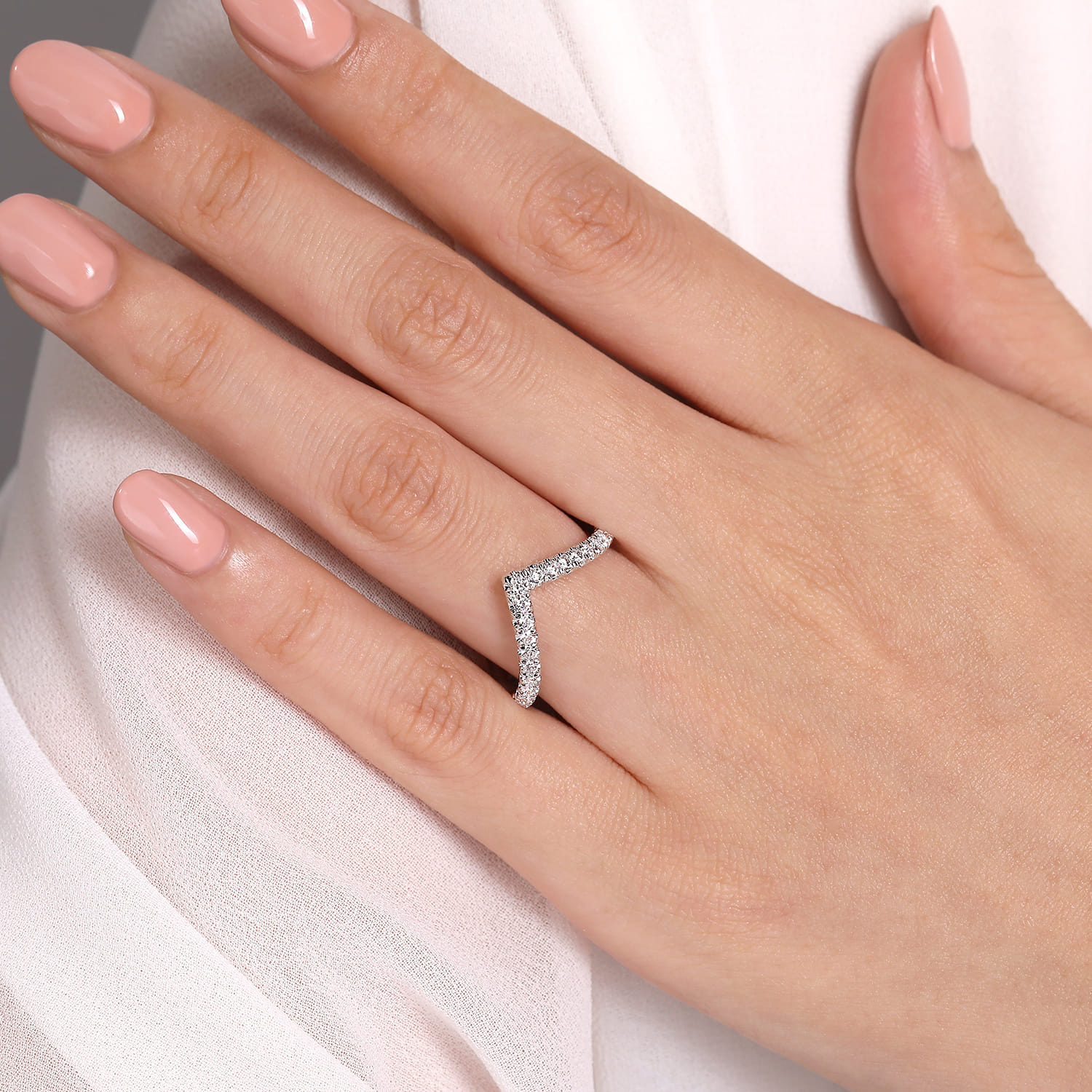 Curved Wedding Ring in 14k White Gold with Round Natural Diamond at Gabriel & Co. - Shot 5