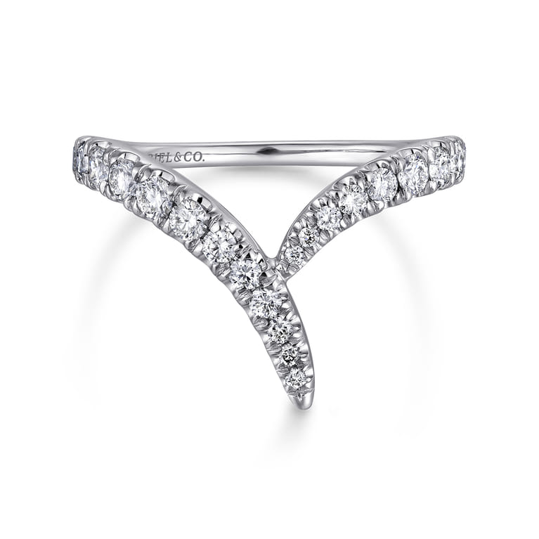 14K White Gold V Shaped Bypass Diamond Ring - 0.5 ct - Shot 1