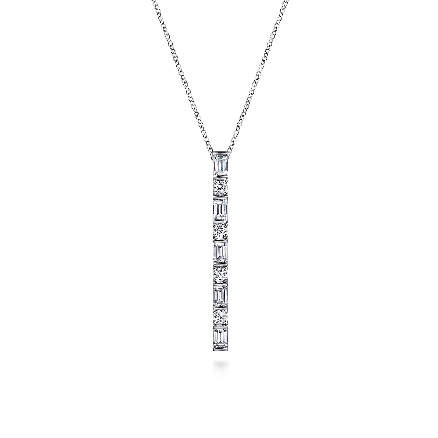 14K White Gold Vertical Diamond Bar Necklace - 0.75 ct - Shot 1