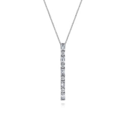14K White Gold Vertical Diamond Bar Necklace