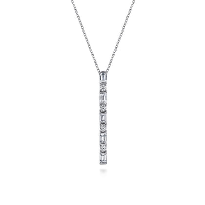 14K White Gold Vertical Diamond Bar Necklace