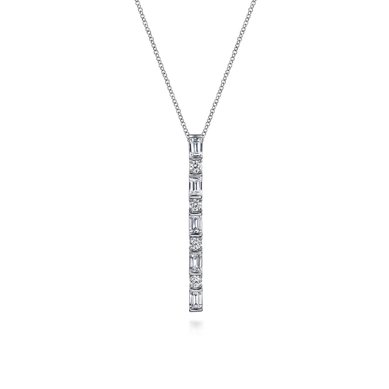 14K White Gold Vertical Diamond Bar Necklace - 0.75 ct - Shot 1